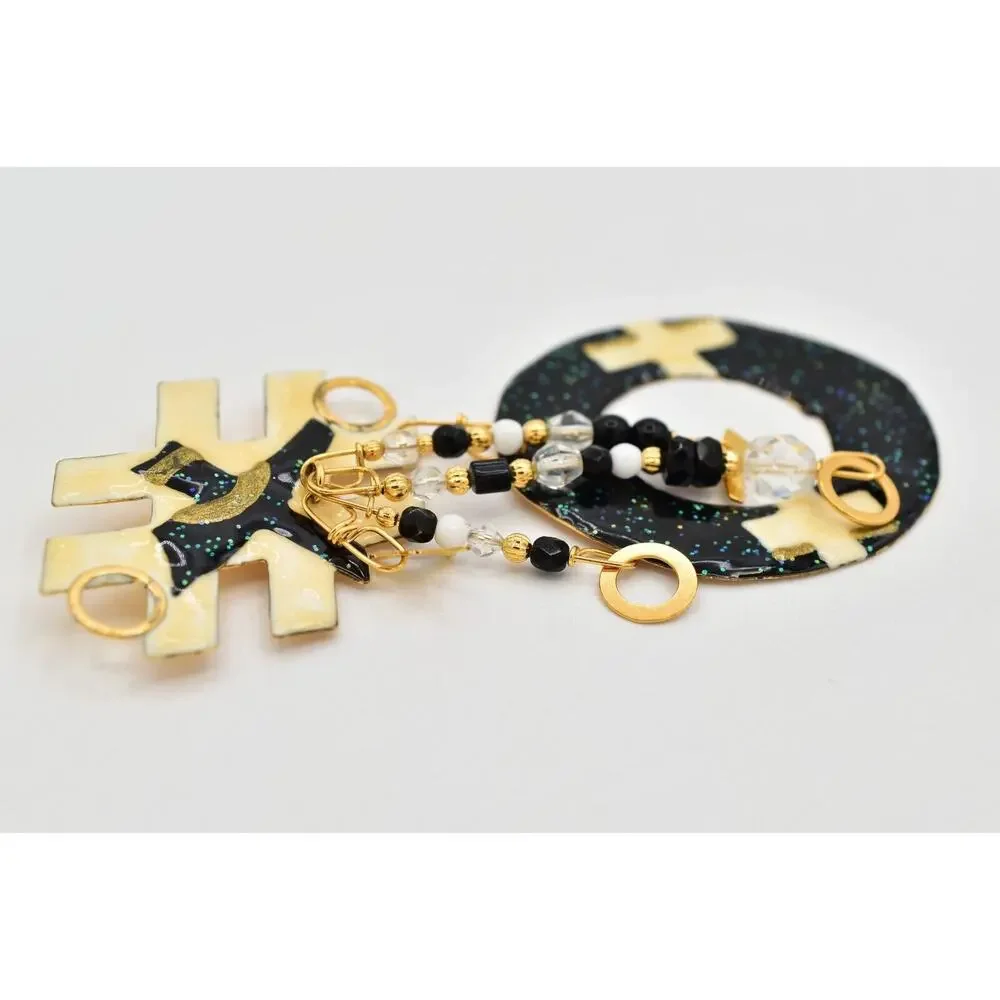Lunch at The Ritz Vintage Tic Tac Toe Brooch XO Dangle Rare Signed 1980s BinBK